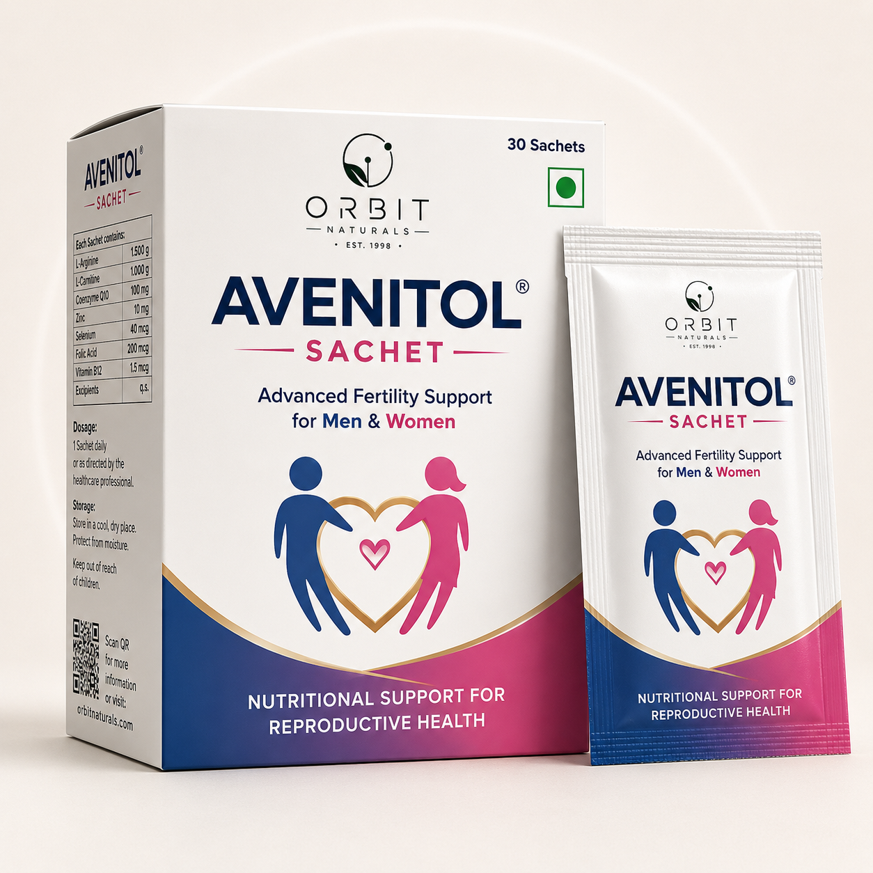 Orbit Naturals Avenitol Sachet | Myo-Inositol & D-Chiro Inositol Fertility Support for Men & Women (30 Sachets)