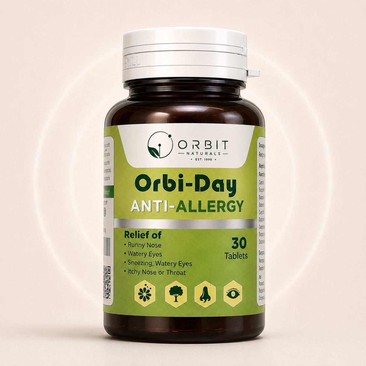 Orbit Naturals Orbi-Day Anti-Allergy Tablets for seasonal allergy support, helping relieve runny nose, sneezing, watery eyes and itchy throat, 30 tablets.