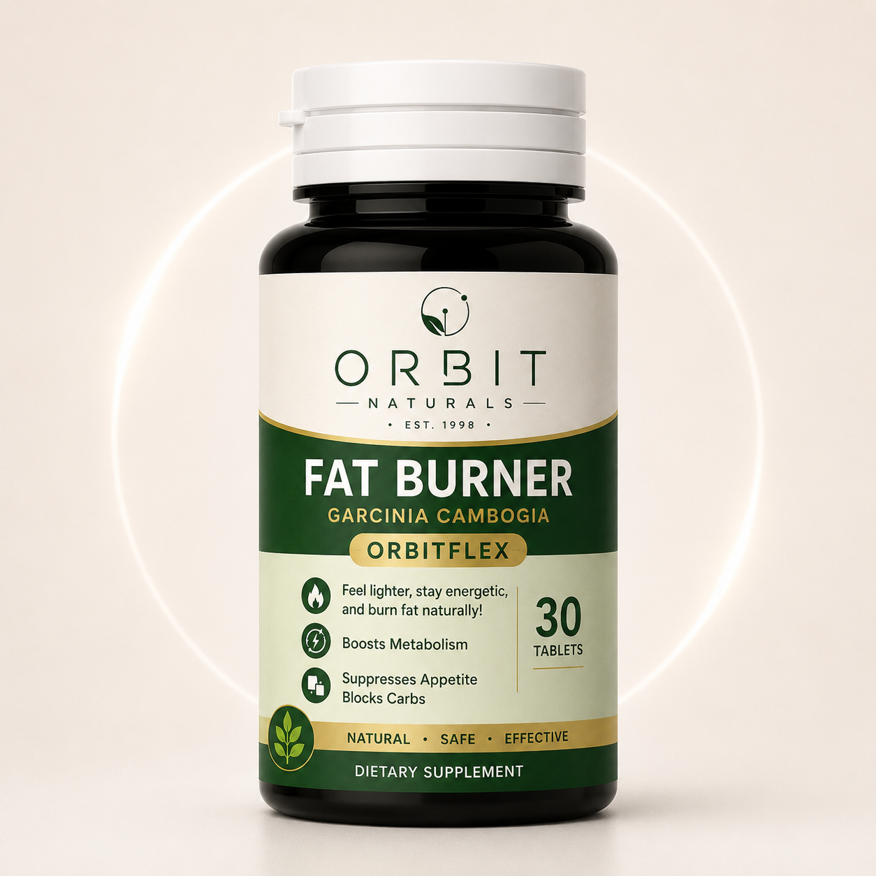 Orbit Naturals OrbitFlex Fat Burner Garcinia Cambogia dietary supplement bottle containing 30 tablets for metabolism and weight management support