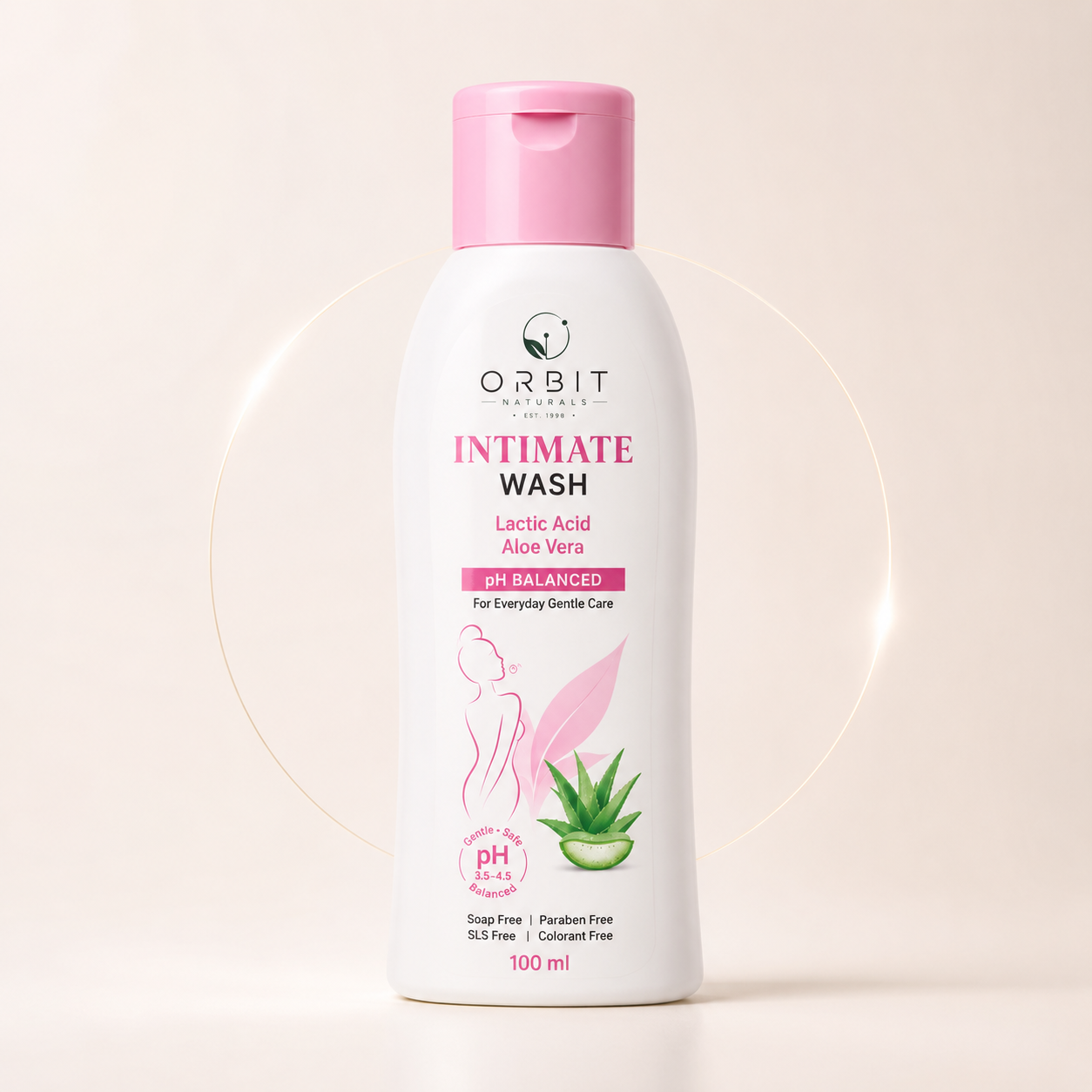 Orbit Naturals Intimate Wash with Lactic Acid and Aloe Vera, pH Balanced Feminine Hygiene Wash, Soap Free 100ml