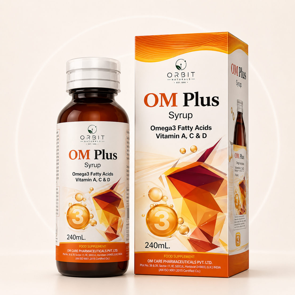 Orbit Naturals OM Plus Syrup – Omega-3 Fatty Acids with Vitamins A, C & D for Brain, Eye, Bone & Immune Health Support (240ml)