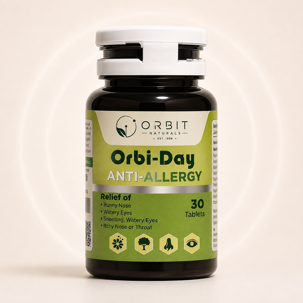 Orbit Naturals Orbi-Day Anti-Allergy Tablets for seasonal allergy support, helping relieve runny nose, sneezing, watery eyes and itchy throat, 30 tablets.