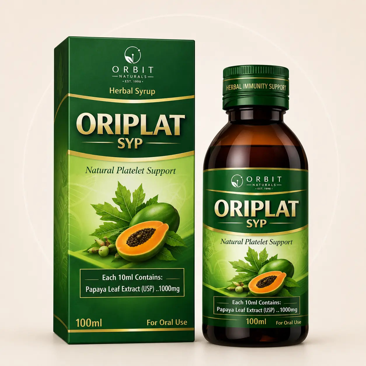 Orbit Naturals ORIPLAT SYP Natural Platelet Support Syrup | Papaya Leaf Extract 100ml