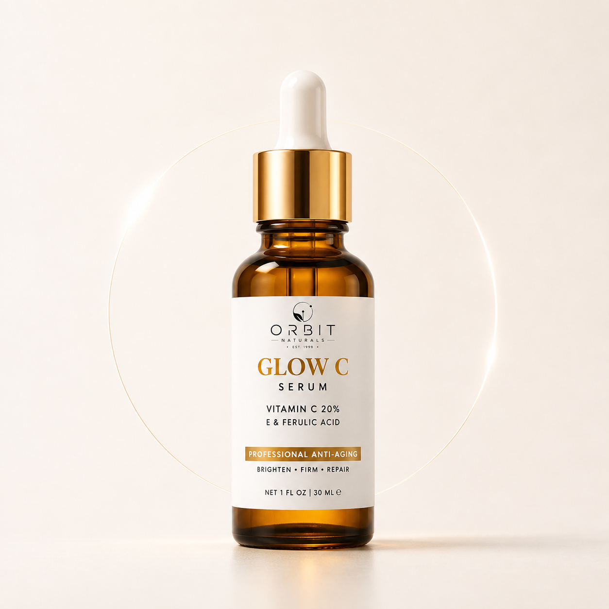 Orbit Naturals Glow C Serum – Vitamin C 20% + Vitamin E & Ferulic Acid | Brightening & Anti-Aging Face Serum | 30ml