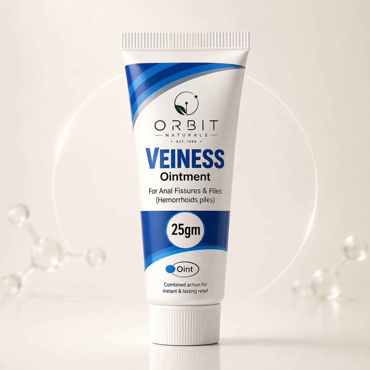 Orbit Naturals Veiness Ointment 25g natural topical ointment for piles, hemorrhoids and anal fissures with Aloe Vera, Neem, Capsicum and Cinnamon Oil.