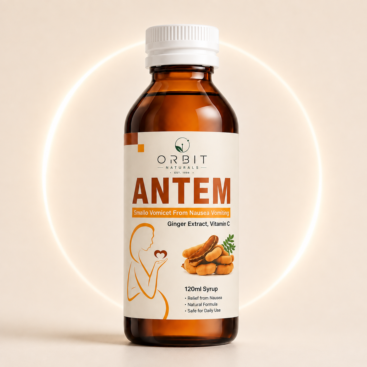 Orbit Naturals Antem Syrup | Ginger Extract & Vitamin C Syrup for Nausea Support (120ml)